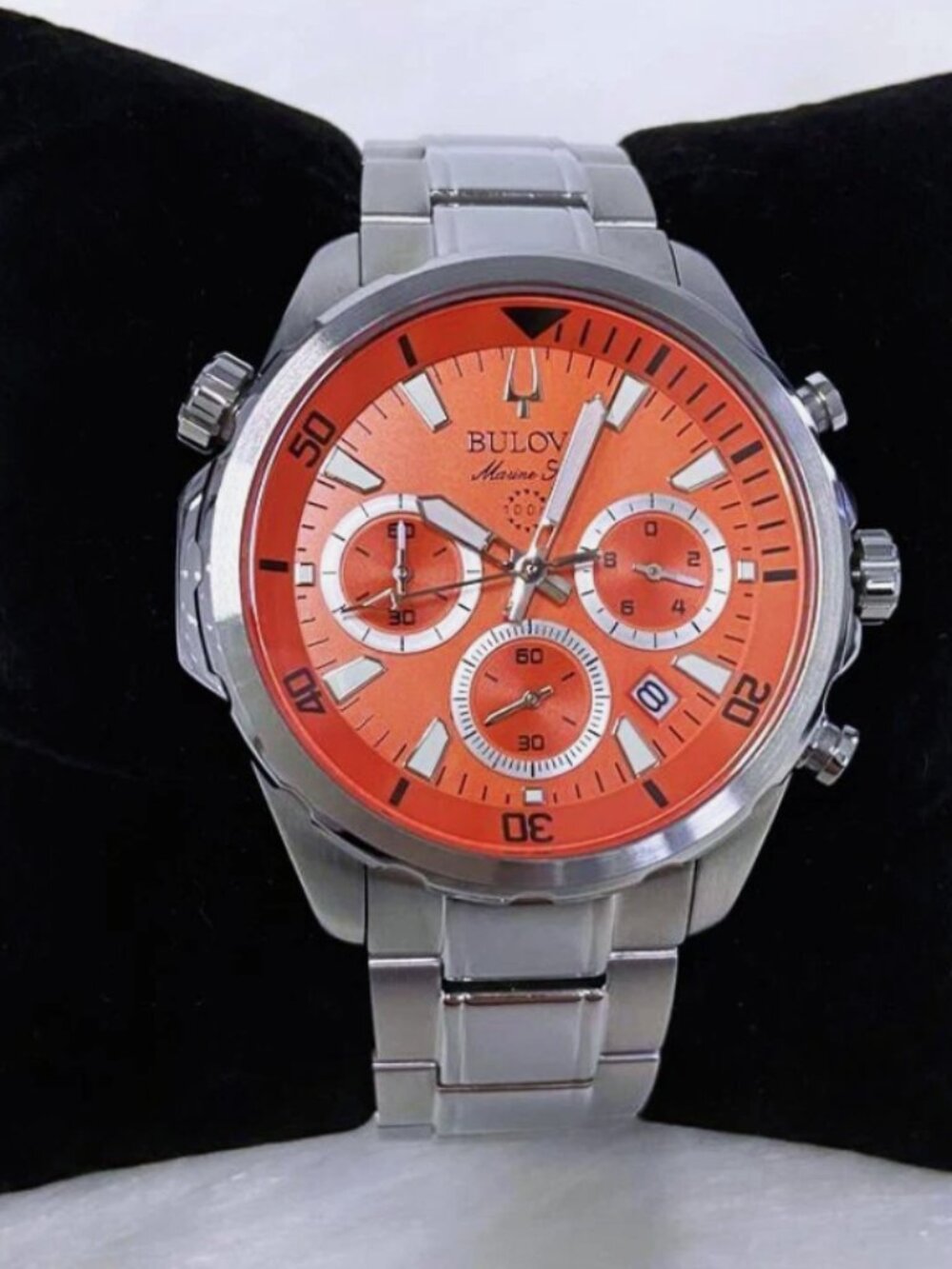 Men New Bulova Classic Orange Marine Star Stainless Steel Watch (100MM)